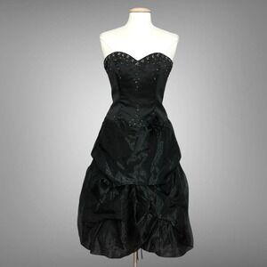 VTG Modern Maids Dress 12 Black Strapless Chiffon Sequin Corset Party Evening